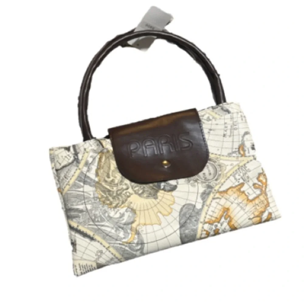 Paris Map Print foldable tote  - Brown and Cream